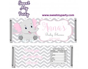 Pink and Grey Elephant Baby Shower candy bar wrappers,(9ebb)